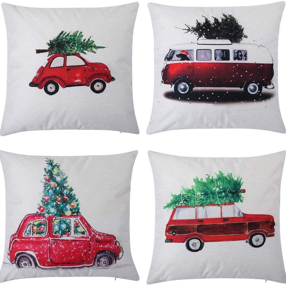 4 Christmas Gift Throw Pillow Covers